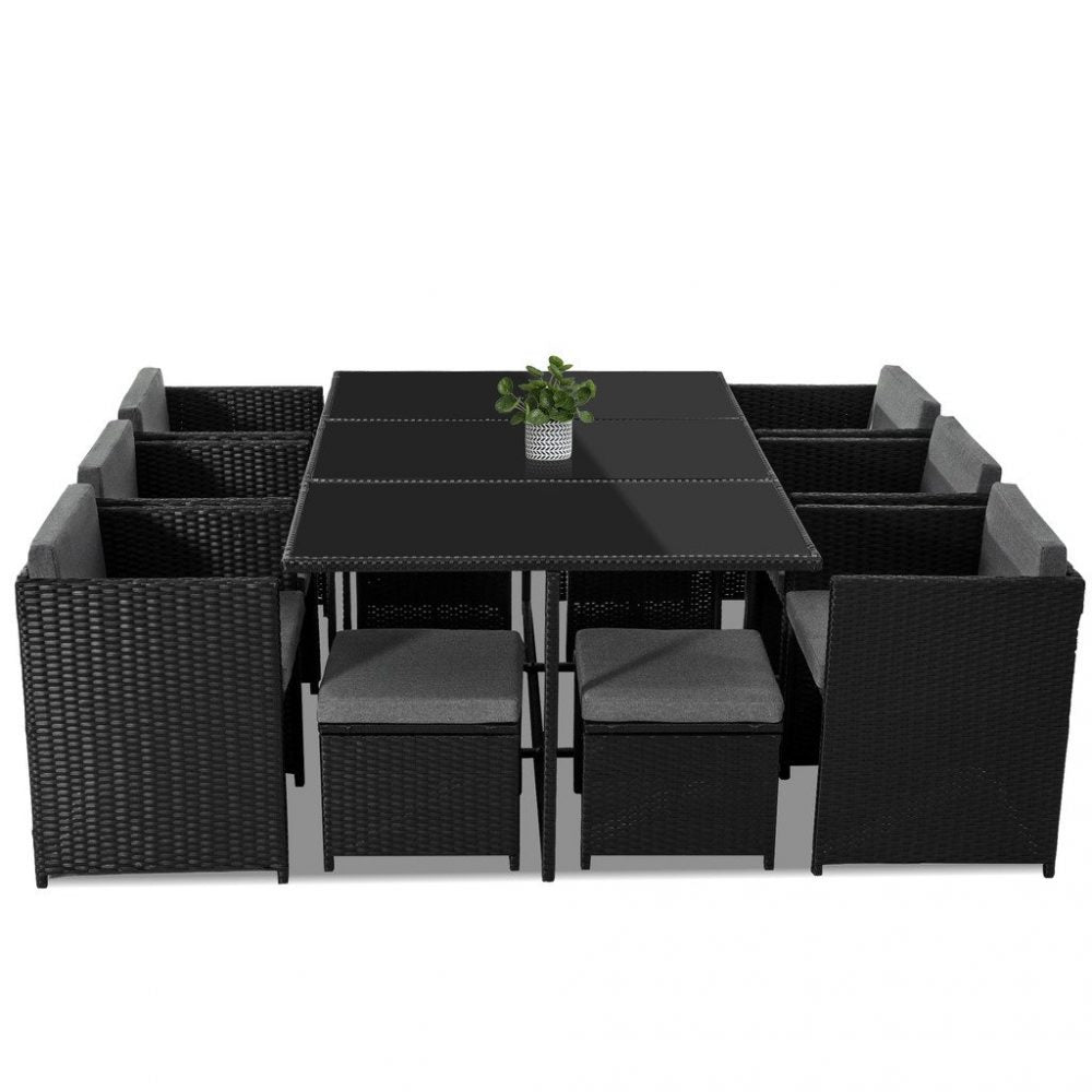 Sorrento Premium 11 Piece Outdoor Dining Set - Black
